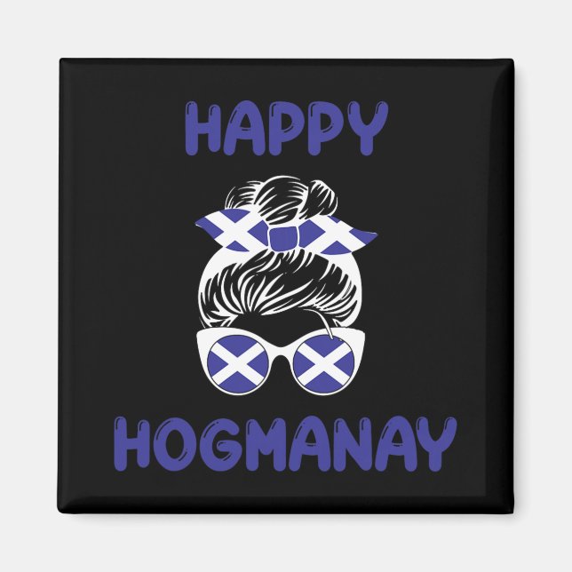 Aimant Happy Hogmanay Scotland New Years Eve Messy Bun Wo (Devant)