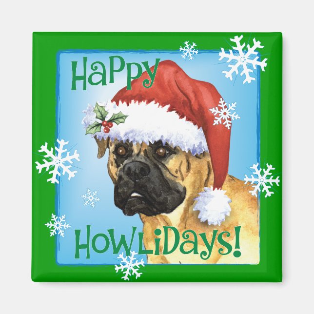 Aimant Happy Howlidays Bullmastiff (Devant)