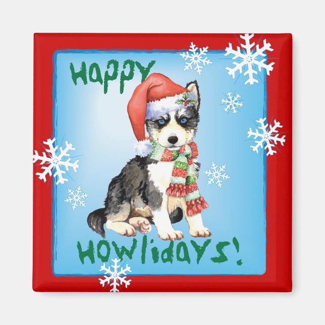 Aimant Happy Howlidays Husky (Devant)