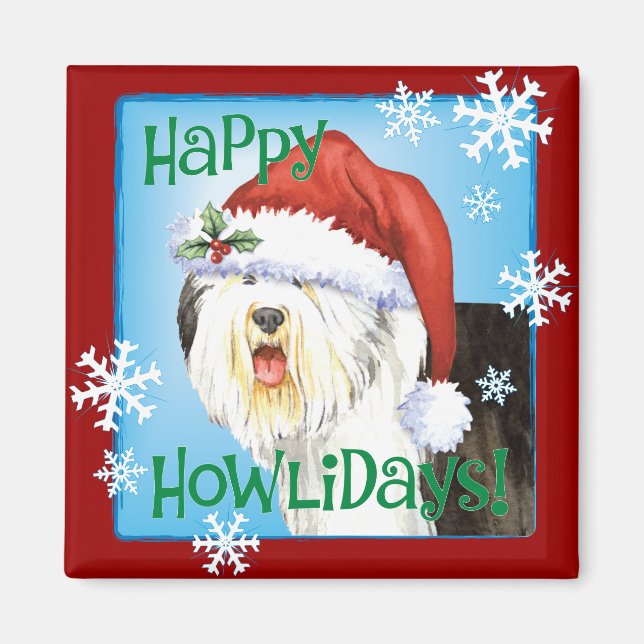 Aimant Happy Howlidays Old English Sheepdog (Devant)