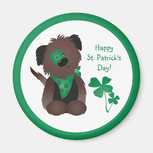 Aimant Happy Jour de la Saint Patrick Chien quatre feuill (Devant)