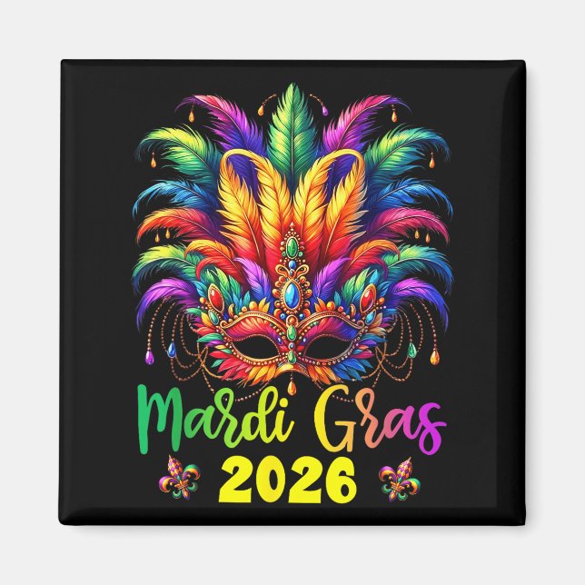 Aimant Happy Mardi Gras 2026 Jester Hat New Orleans Men W (Devant)