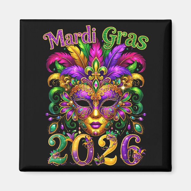 Aimant Happy Mardi Gras 2026 Jester Hat New Orleans Men W (Devant)