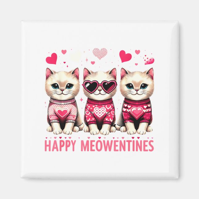 Aimant Happy Meowentines Cute Valentine Cats Love Funny M (Devant)