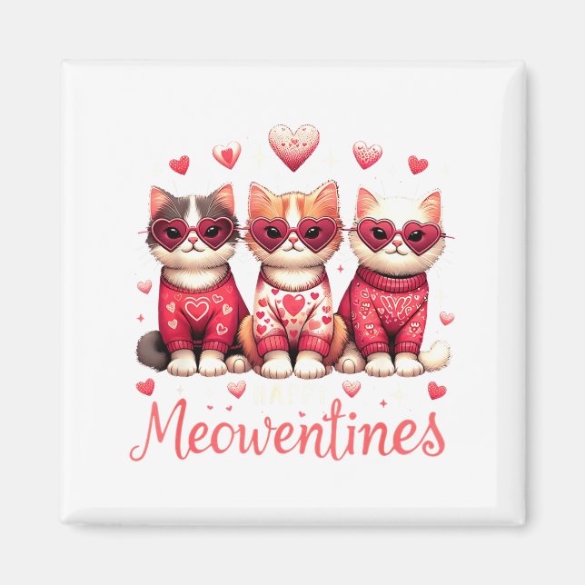 Aimant Happy Meowentines Funny Cute Valentine Cats Love C (Devant)