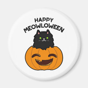 Aimant Happy Meowloween Funny Halloween Black Cat Pun