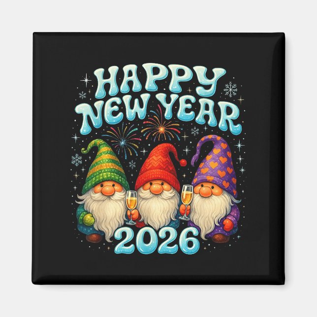 Aimant Happy New Year 2026 Cute Gnome Party Gift  (Devant)