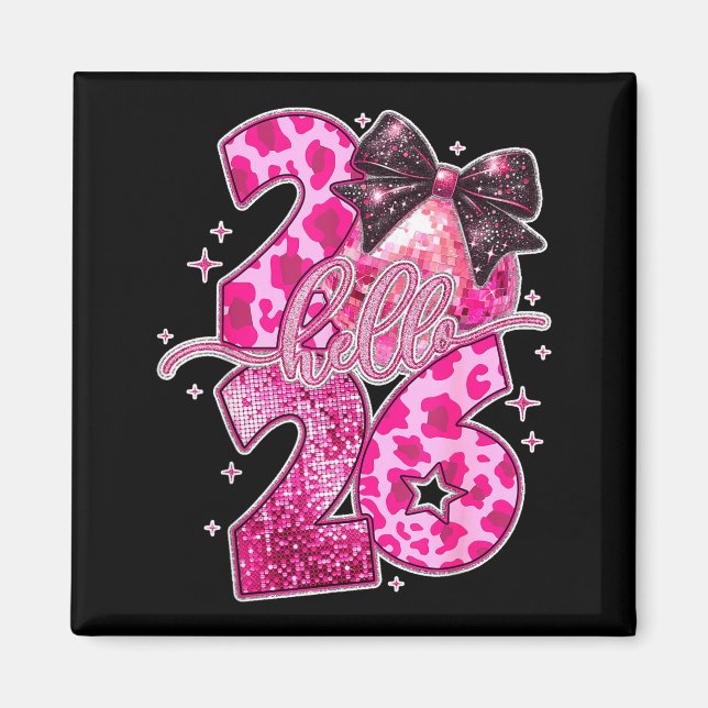 Aimant Happy New Year 2026 Disco Ball Bow New Year's Eve  (Devant)