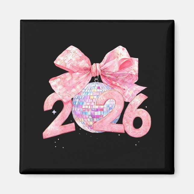 Aimant Happy New Year 2026 Disco Ball Nk Coquette Bow Fam (Devant)