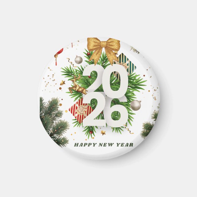 Aimant Happy New Year – Festive Christmas Toys, Ornaments (Devant)