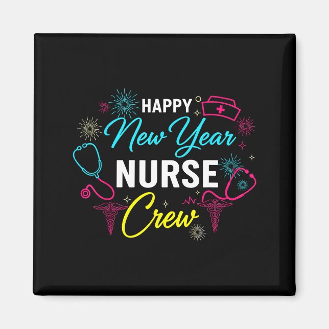 Aimant Happy New Year Nurse Shirt, Fireworks Stethoscope  (Devant)