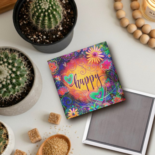 Aimant Happy ONE WORD Inspirivity Amusants Coeurs floraux (Créateur téléchargé)