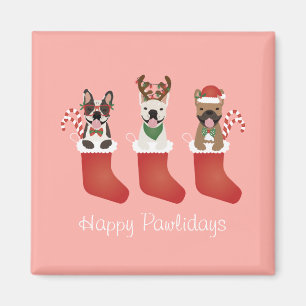 Aimant Happy Pawlidays French Bulldogs Christmas Stocking
