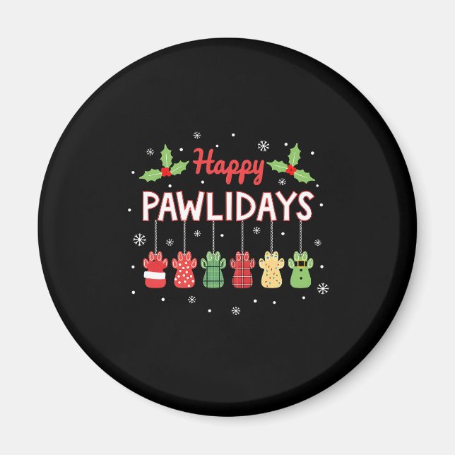 Aimant Happy Pawlidays Funny Christmas Dog Paw Xmas Dogs  (Devant)