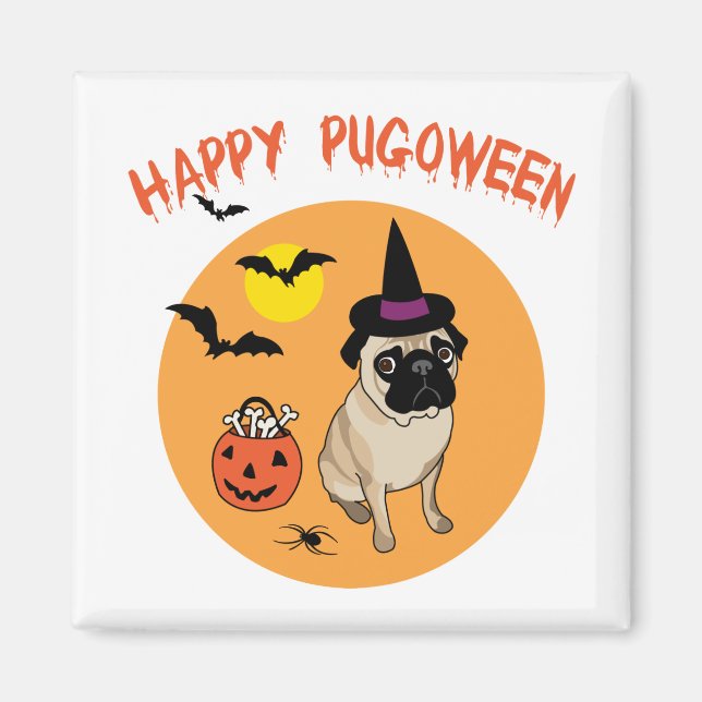Aimant Happy Pugoween Carlins Tee - shirts, Cadeaux (Devant)