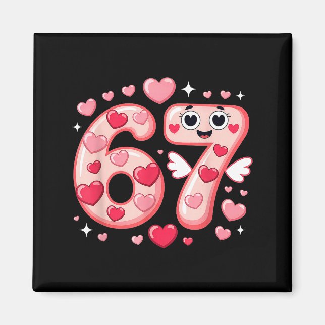 Aimant Happy Valentine’s Day 67 Meme Hearts Coquette Bow  (Devant)