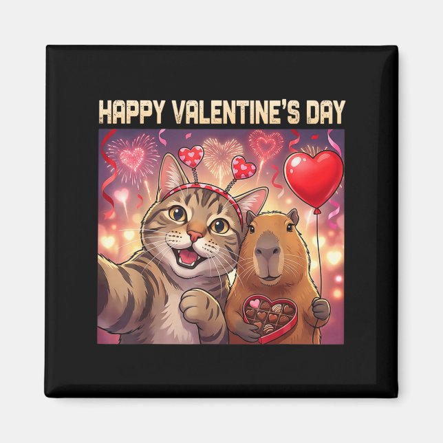 Aimant Happy Valentines 2026 Cute Cat Capybara Party Art  (Devant)