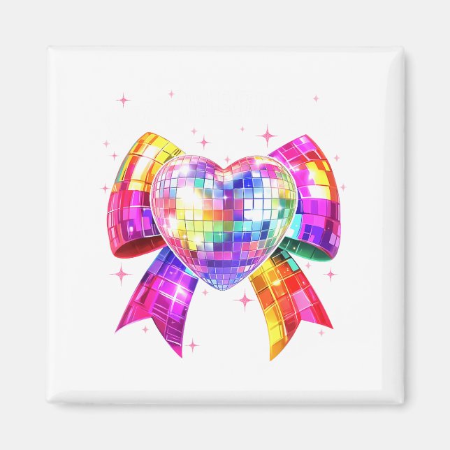 Aimant Happy Valentine's Day Coquette Disco Ball Heart Gi (Devant)