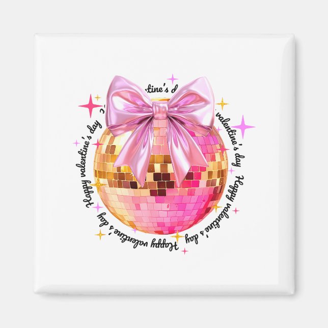 Aimant Happy Valentine's Day Funny Coquette Disco Ball Gi (Devant)
