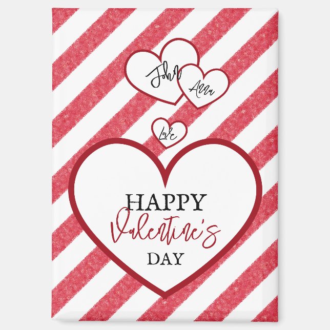 Aimant Happy Valentine's Day Red Hearts Chalk Stripes (Recto)
