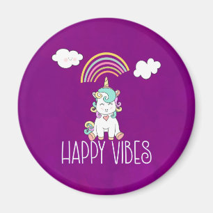 Aimant Happy Vibes Typography Cute Smiling Unicorn