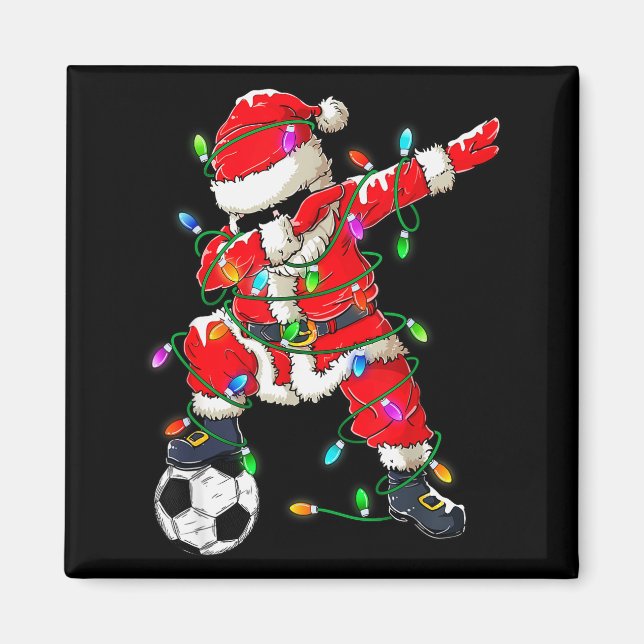 Aimant Happy Xmas Dabbing Santa Soccer Christmas Pajamas  (Devant)