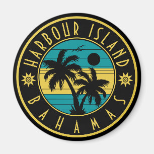 Aimant Harbour Island Bahamas Retro Palm tree Souvenirs