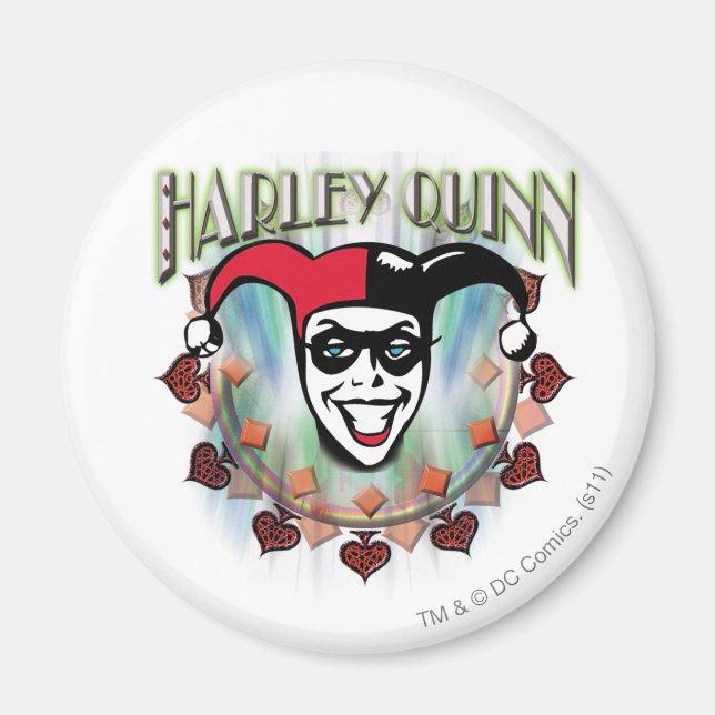 Aimant Harley Quinn - Face and Logo (Devant)