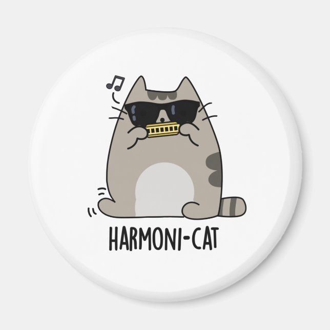 Aimant Harmoni-cat Funny Harmonica Cat Pun  (Devant)