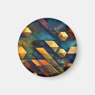 Aimant Harmonie Géométrique : Cubes Abstraits en Or et Sa