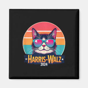 Aimant Harris Walz 2024 Chat Lunettes de soleil Retro Vin