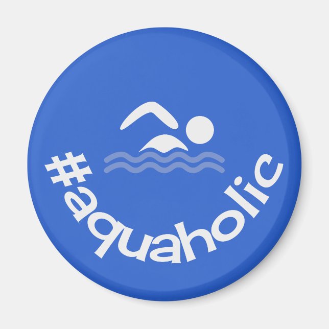 Aimant Hashtag aquaholic fun bleu nageurs (Devant)