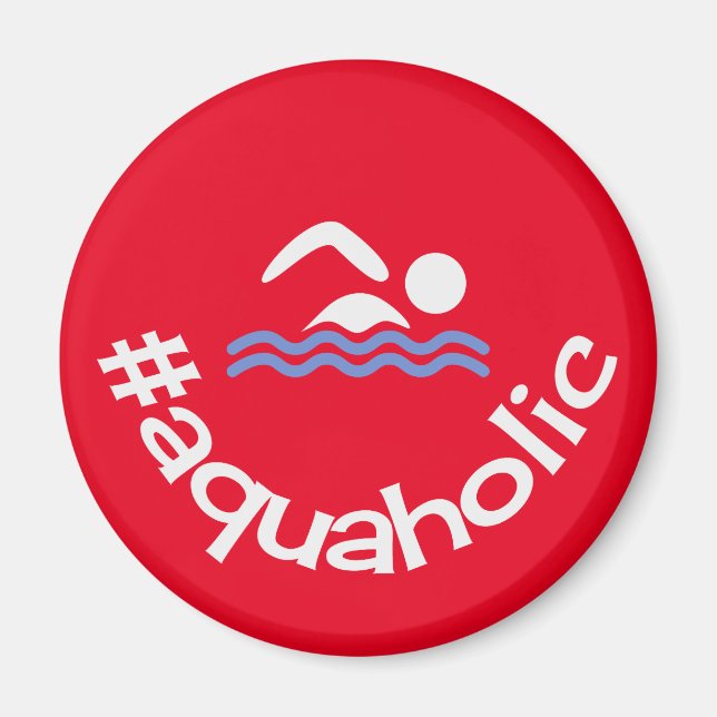 Aimant Hashtag aquaholic fun nageurs rouges (Devant)