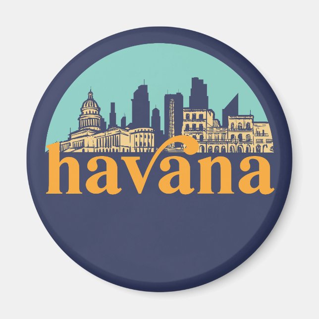 Aimant Havana Cuba Vintage City Skyline Ville Art (Devant)