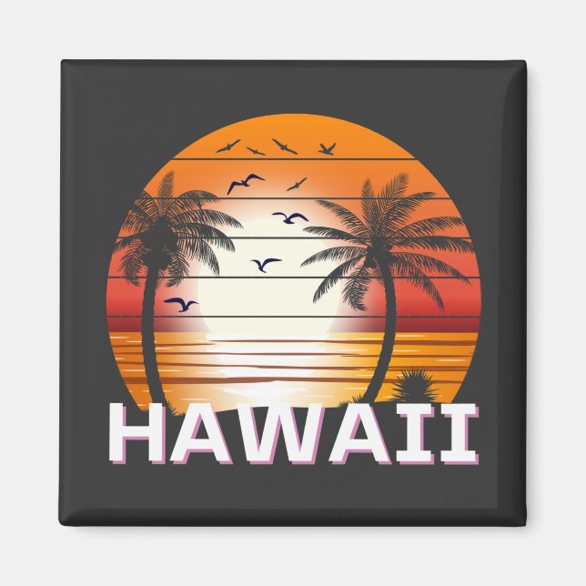 Aimant Hawaii Palm Trees Vintages Summer Beach (Devant)