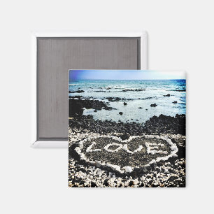 Aimant Hawaii plage de sable noir amour corail coeur phot