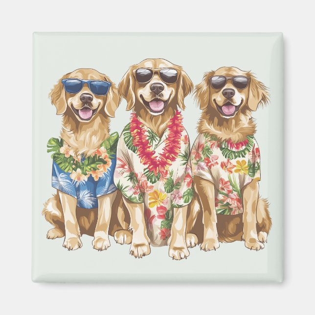 Aimant Hawaiian Golden Retriever Dogs Flower Lei (Devant)