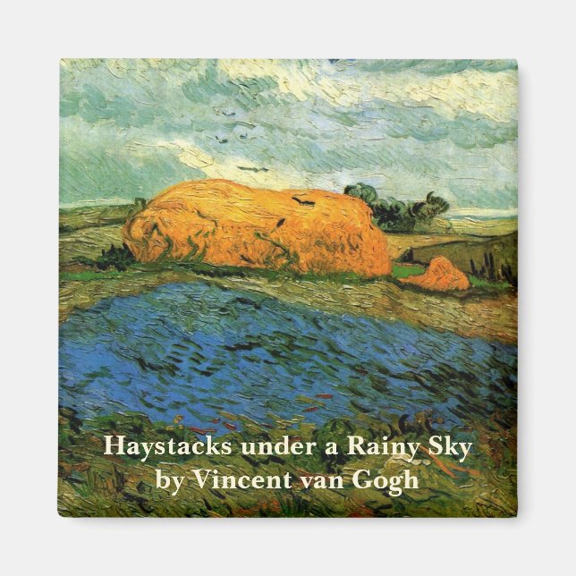 Aimant Haystacks Under a Rainy Sky par Vincent van Gogh (Devant)