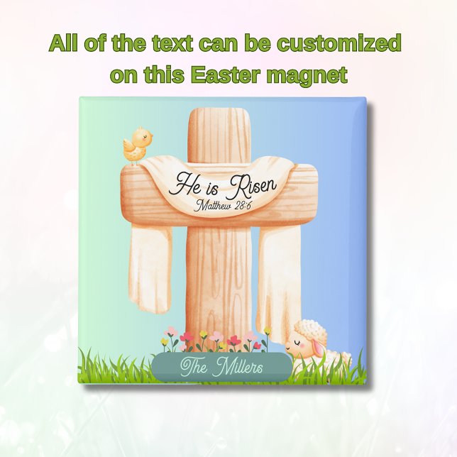Aimant He Is Risen – Easter Cross and Lamb Scene (He is Risen Eater magnet with baby lamb)