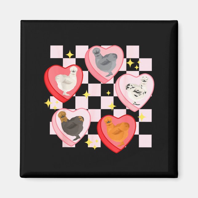 Aimant Heart Candy Silkie Chicken Valentine Farmer Animal (Devant)