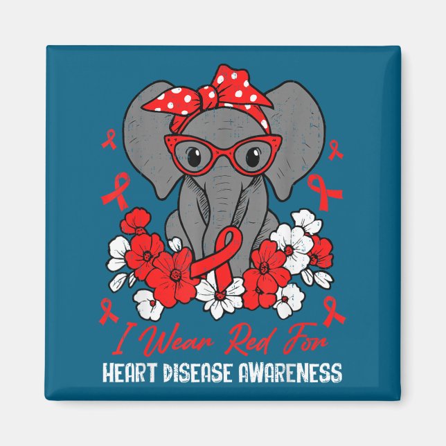 Aimant Heart Health Elephant Red Ribbon Heart Disease Awa (Devant)