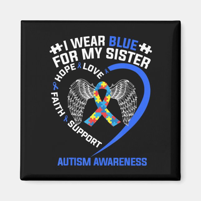 Aimant Heart Ribbon I Wear Blue (Devant)