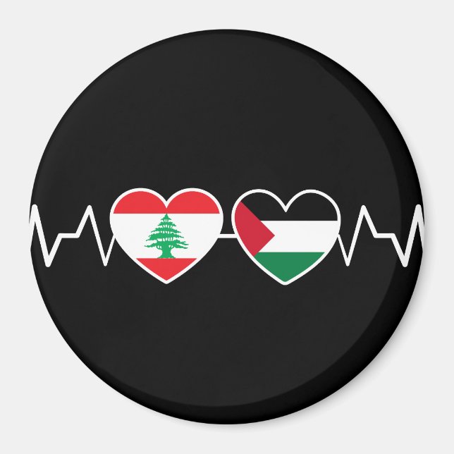 Aimant Heartbeat Lebanon Palestine Unity drapeaux. (Devant)