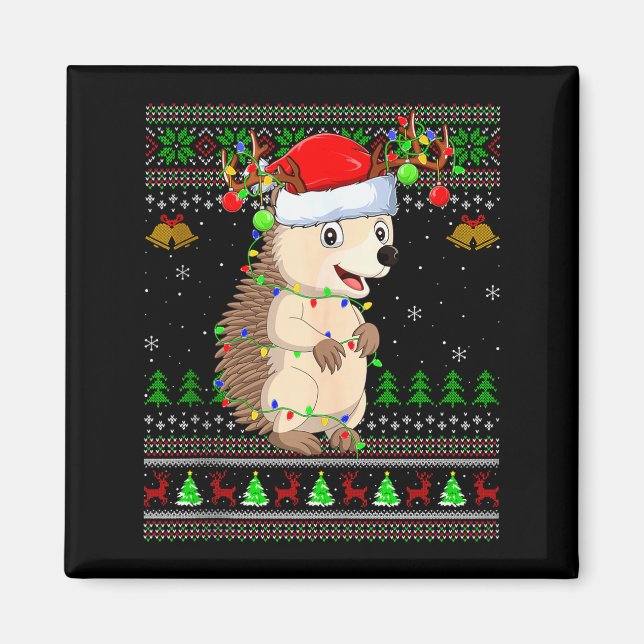 Aimant Hedgehog Ugly Christmas Sweaters Holiday Santa Cut (Devant)