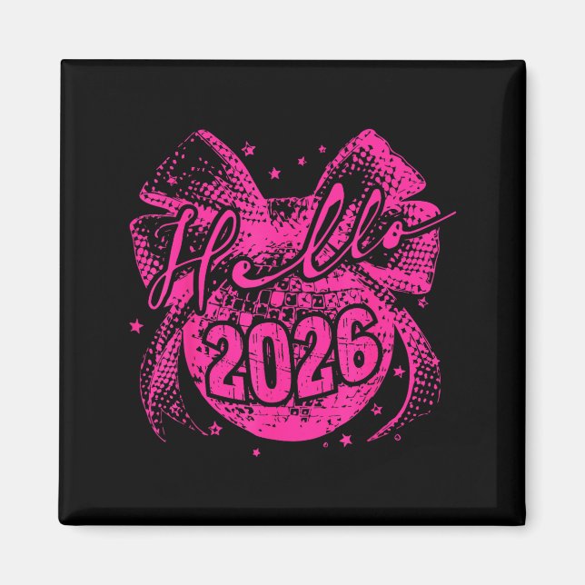 Aimant Hello 2026 Disco Ball Coquette Bow Happy New Year  (Devant)