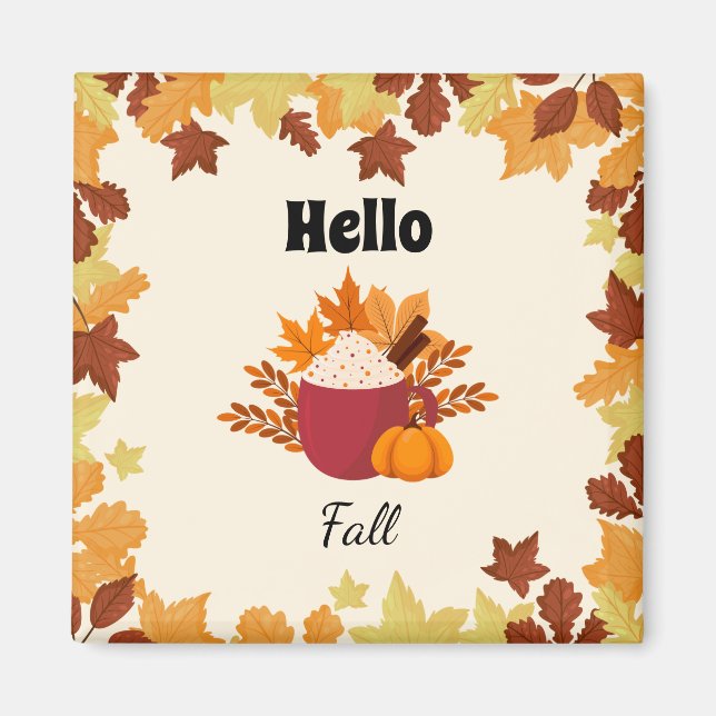 Aimant Hello Fall Cosy Automne Design avec Feuille (Devant)