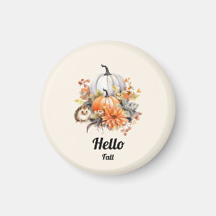 Aimant Hello Fall-Pastel Citrouille et Hedgehog Automne