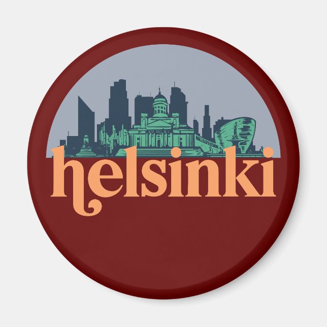 Aimant Helsinki Finlande City Skyline Retro Cityscape Art (Devant)