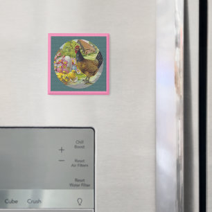 Aimant Hen et poules Vintages de Pâques Textés