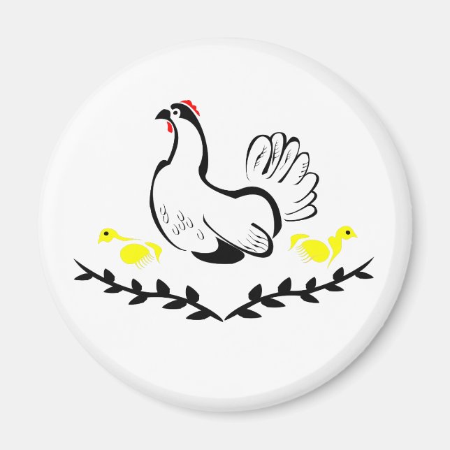 Aimant Hen with Yellow Chicks Line Art (Devant)